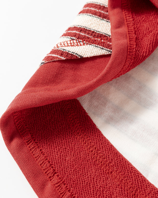 Red Stripe Collared V Neck Drop Shoulder Top