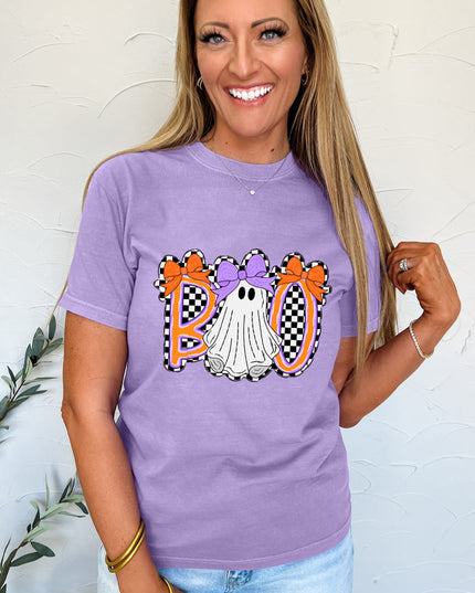 Wisteria Boo Checkered Ghost Crewneck Graphic Tee