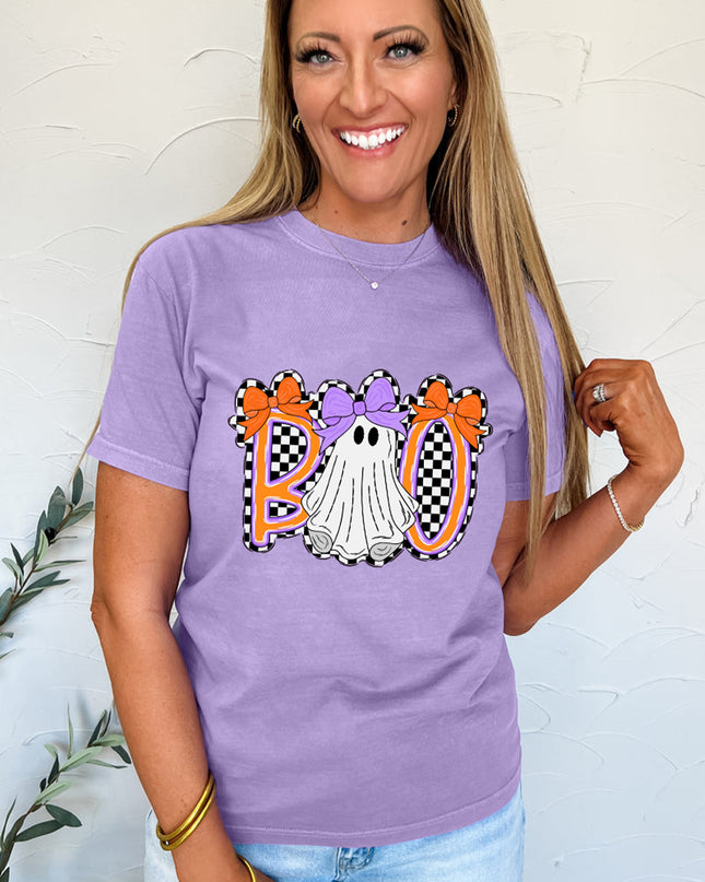 Wisteria Boo Checkered Ghost Crewneck Graphic Tee