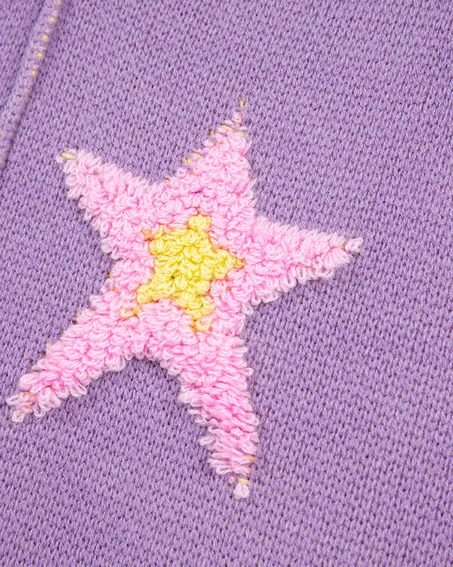 Lavendula Brushed Star Graphic V Neck Drop Shoulder Oversize Sweater