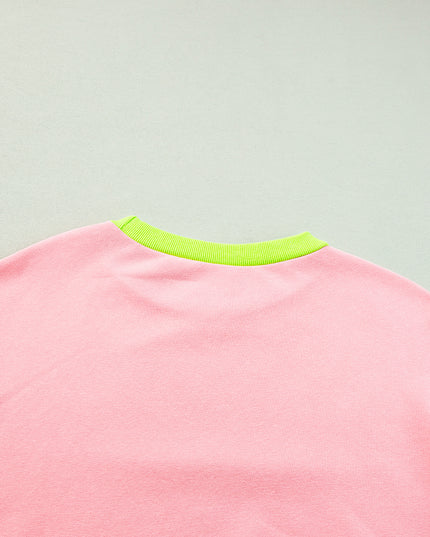 Blue Contrast Trim Bubble Sleeve Sweatshirt
