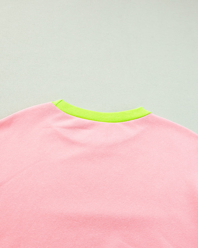 Blue Contrast Trim Bubble Sleeve Sweatshirt