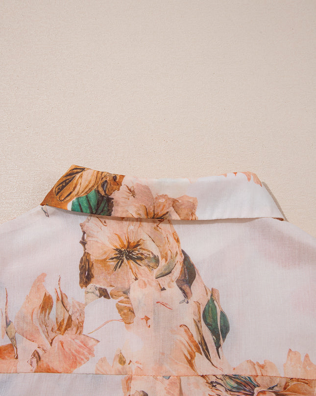 Orange Floral Puff Sleeve Lightweight Shirt