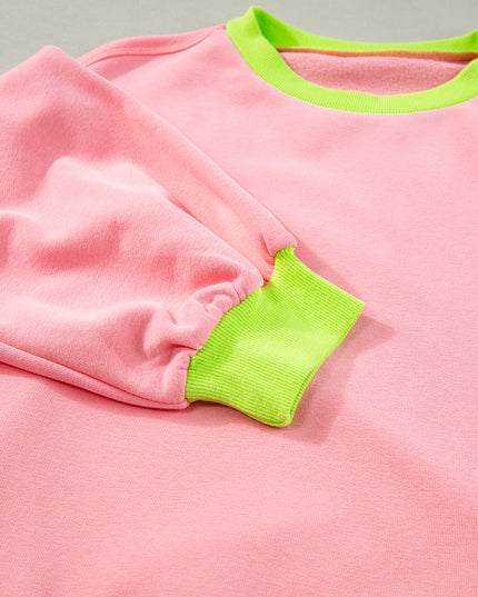 Blue Contrast Trim Bubble Sleeve Sweatshirt