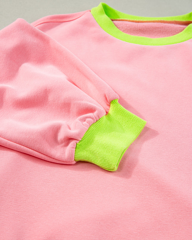 Blue Contrast Trim Bubble Sleeve Sweatshirt