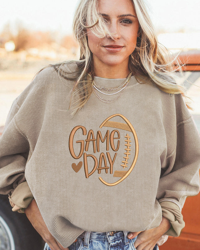 Smoke Gray Twisted Rib Texture game day Rugby Embroidered Baggy Sweatshirt
