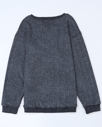 Green Ribbed Round Neck Drop Sleeve Pullover Sweatshirt