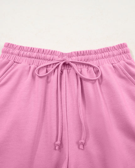 Bonbon Loose V Neck Tee and Drawstring Shorts Set