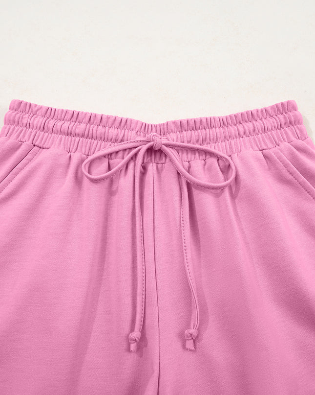 Bonbon Loose V Neck Tee and Drawstring Shorts Set