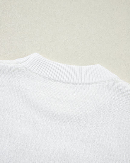 White Touchdown Puff Sleeve Sweater – Game Day Football Graphic Top
