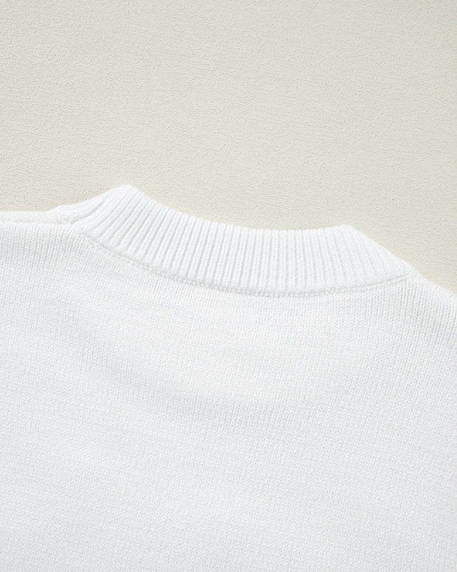 White Touchdown Puff Sleeve Sweater – Game Day Football Graphic Top