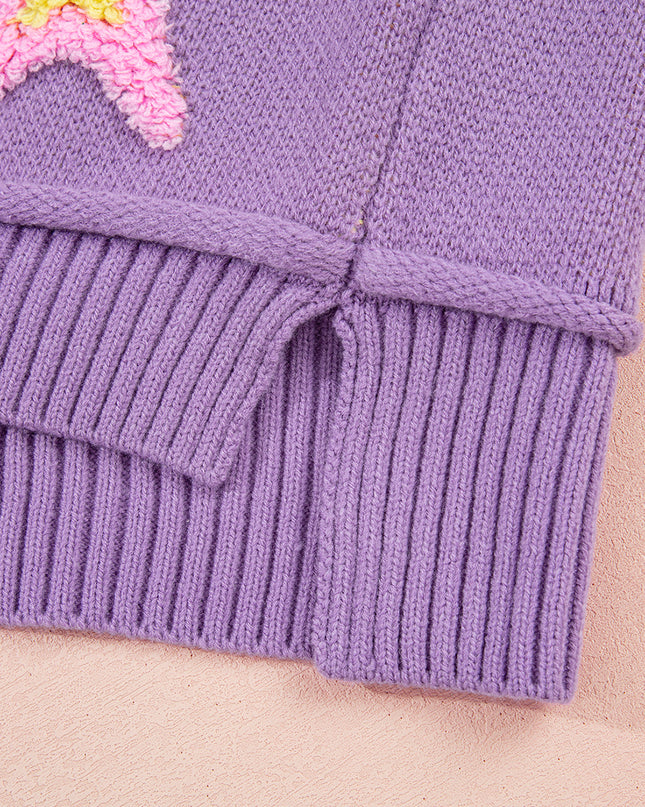 Lavendula Brushed Star Graphic V Neck Drop Shoulder Oversize Sweater