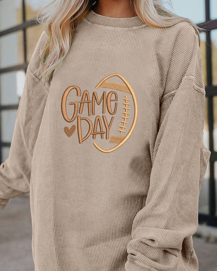 Smoke Gray Twisted Rib Texture game day Rugby Embroidered Baggy Sweatshirt
