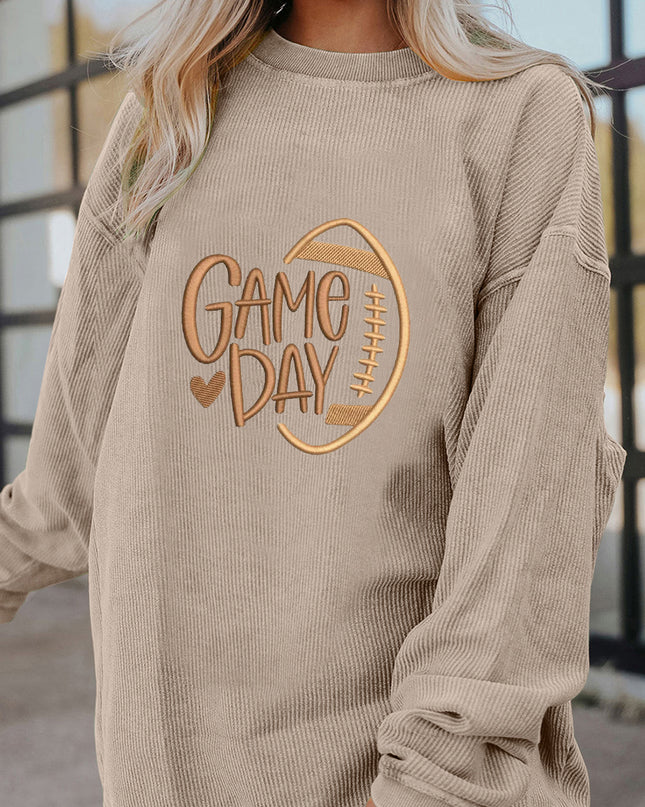 Smoke Gray Twisted Rib Texture game day Rugby Embroidered Baggy Sweatshirt