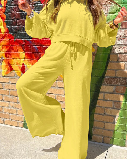 Mist Blue Wide-Leg Lounge Set | Drop Shoulder Crop Pullover & Drawstring Pants