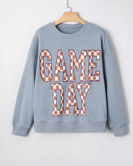 Sleet GAME DAY Checkered Letter Graphic Oversized Sweatshirt