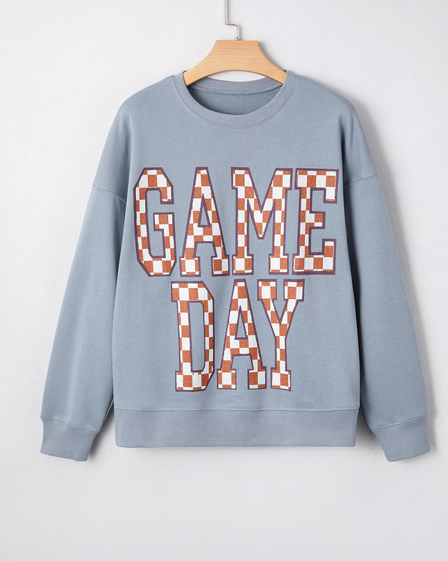 Sleet GAME DAY Checkered Letter Graphic Oversized Sweatshirt
