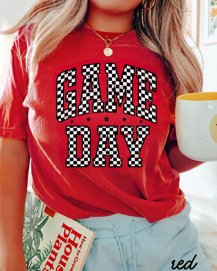Red Checkered Game Day Graphic T Shirt