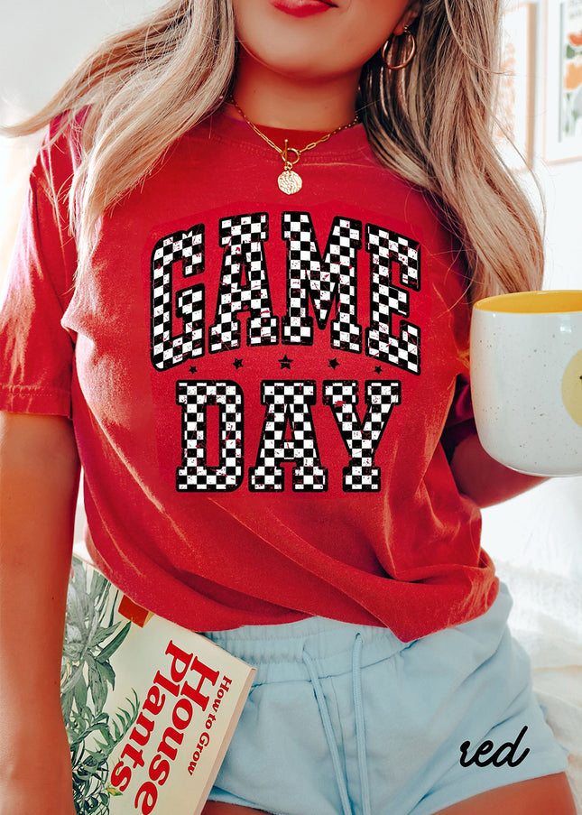 Red Checkered Game Day Graphic T Shirt