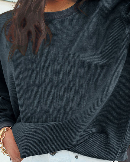 Red Plain Drop Sleeve Rib Knit Oversized Sweatshirt