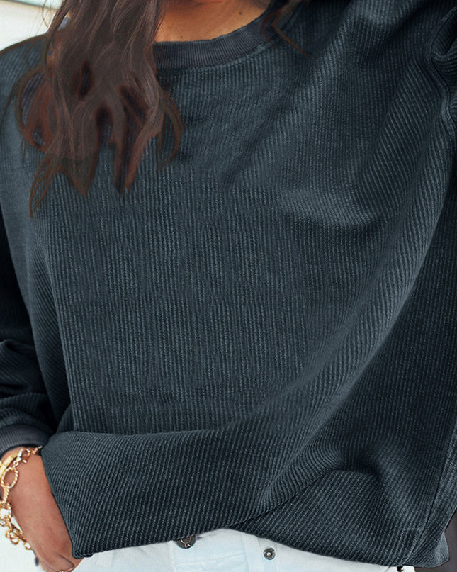 Red Plain Drop Sleeve Rib Knit Oversized Sweatshirt