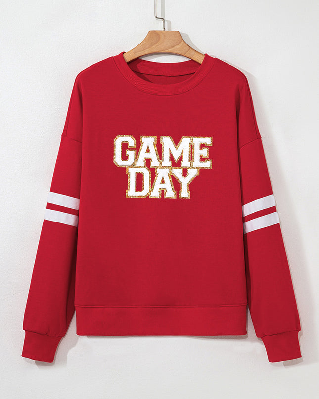 Fiery Red GAME DAY Striped Drop Shoulder Oversized Sweatshirt