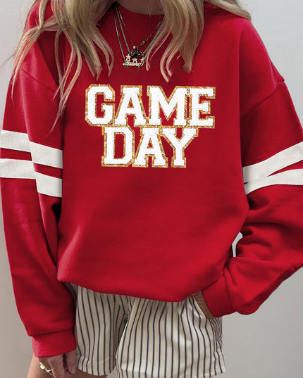 Fiery Red GAME DAY Striped Drop Shoulder Oversized Sweatshirt