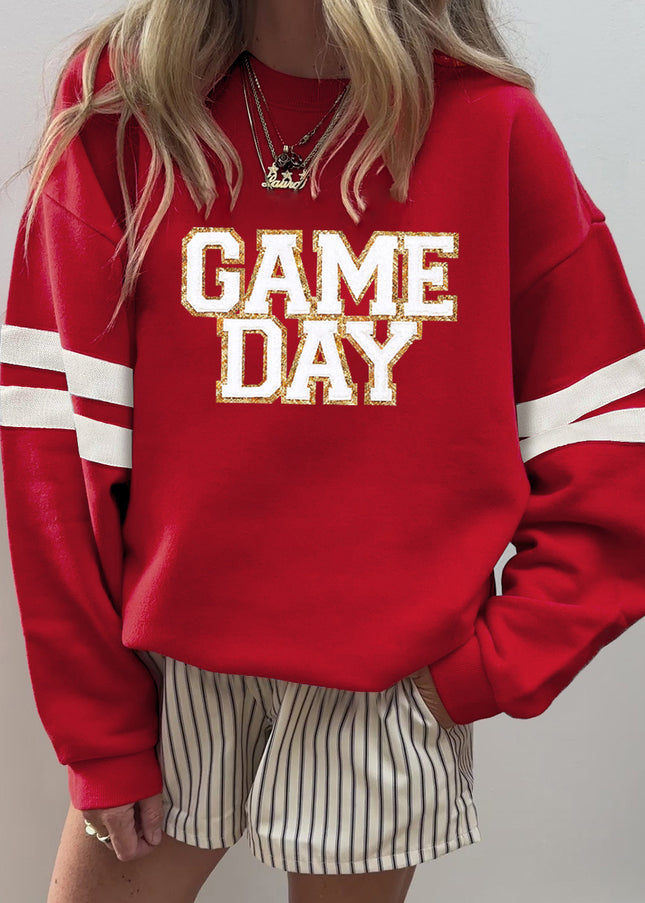 Fiery Red GAME DAY Striped Drop Shoulder Oversized Sweatshirt