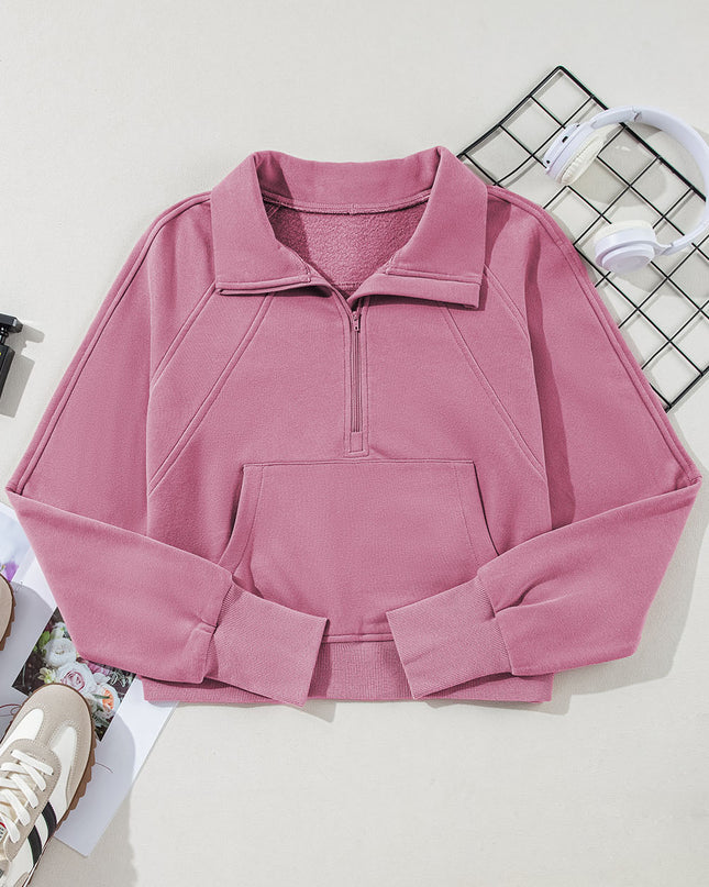 Black Zip Up Stand Collar Ribbed Thumbhole Sleeve Sweatshirt