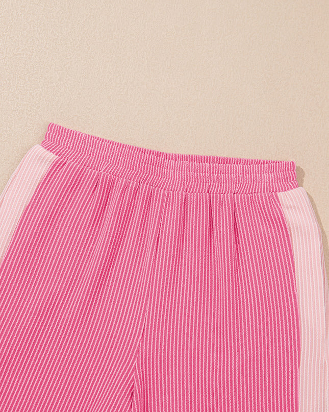 Sachet Pink Colorblock Patchwork Corded Pants Set