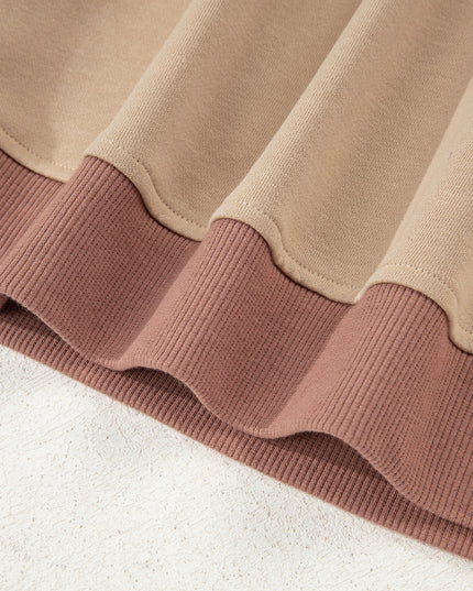 Khaki Color Block Long Sleeve Crop Top Drawstring Pant Set