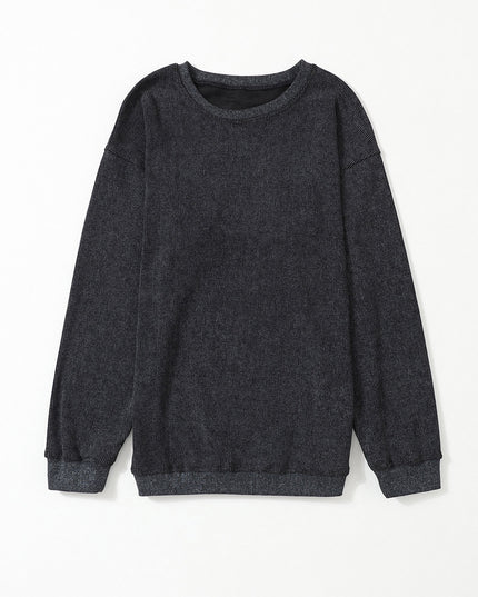 Green Ribbed Round Neck Drop Sleeve Pullover Sweatshirt