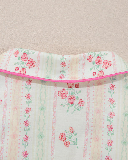 Pink Polka Dot and Bow Print Ruffle Hem Shorts Pajama Set