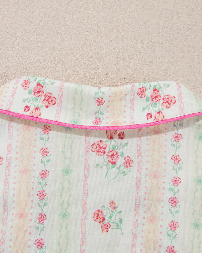 Pink Polka Dot and Bow Print Ruffle Hem Shorts Pajama Set