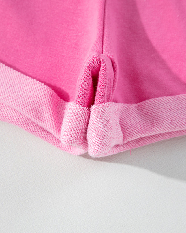 Sachet Pink Patchwork Long Sleeve Pullover and Shorts Set