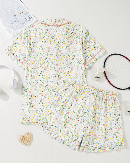 Pink Polka Dot and Bow Print Ruffle Hem Shorts Pajama Set