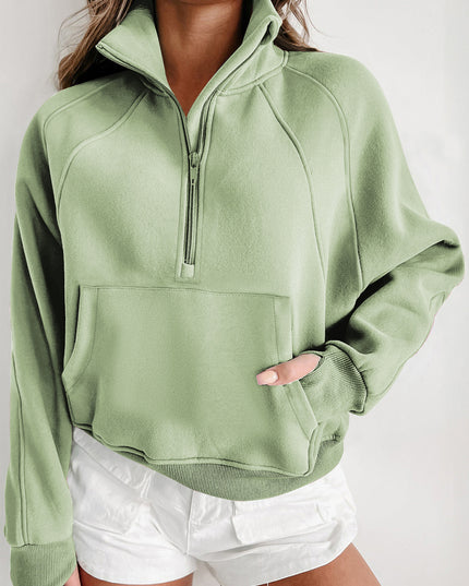 Black Zip Up Stand Collar Ribbed Thumbhole Sleeve Sweatshirt