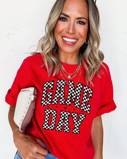 Red Checkered Game Day Graphic T Shirt