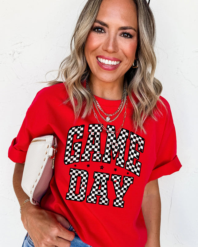 Red Checkered Game Day Graphic T Shirt