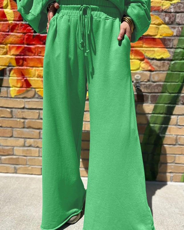 Mist Blue Wide-Leg Lounge Set | Drop Shoulder Crop Pullover & Drawstring Pants