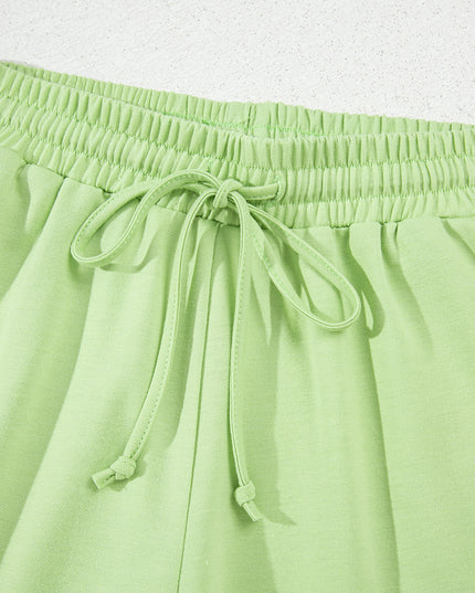 Bonbon Loose V Neck Tee and Drawstring Shorts Set