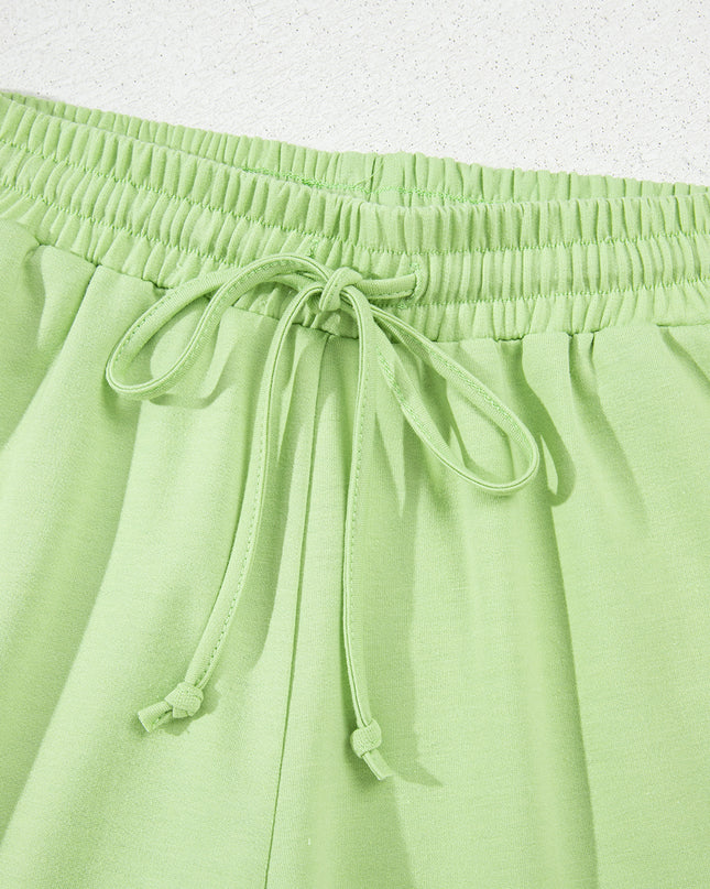 Bonbon Loose V Neck Tee and Drawstring Shorts Set