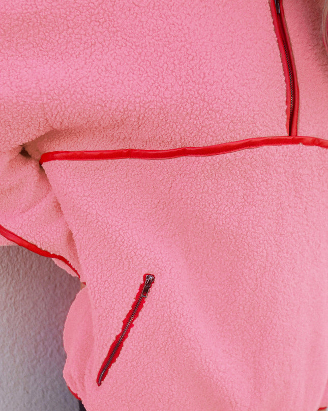 Strawberry Pink Long Sleeve Kangaroo Pocket Sweatshirt