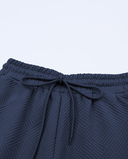 Black Textured Loose Fit T Shirt and Drawstring Pants Set