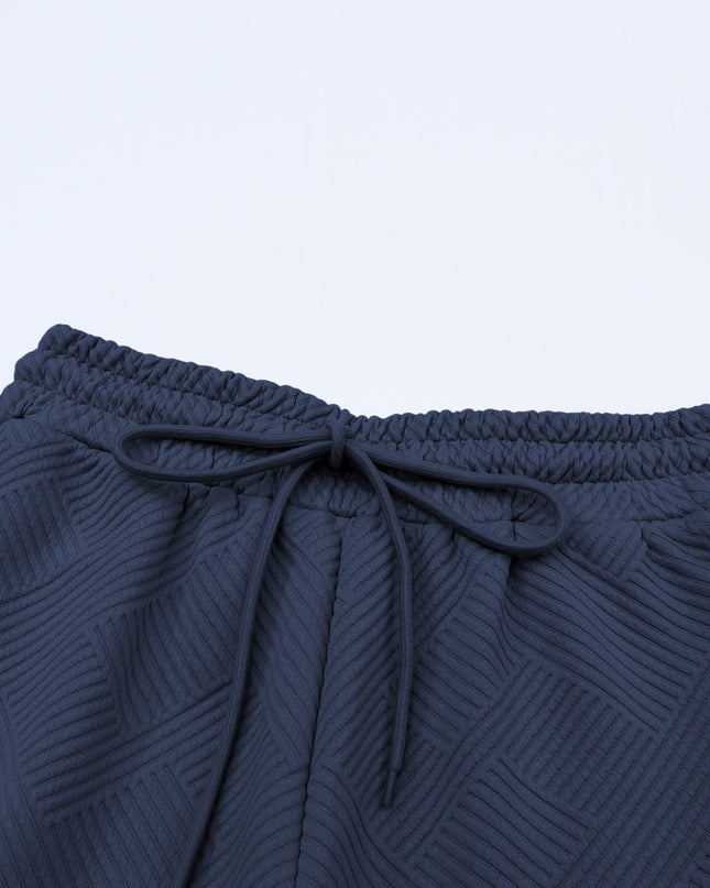 Black Textured Loose Fit T Shirt and Drawstring Pants Set