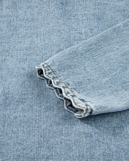 Myosotis Scallop Trim Collar Pocket Button Up Denim Jacket