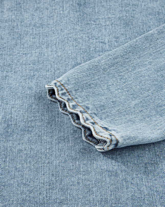 Myosotis Scallop Trim Collar Pocket Button Up Denim Jacket