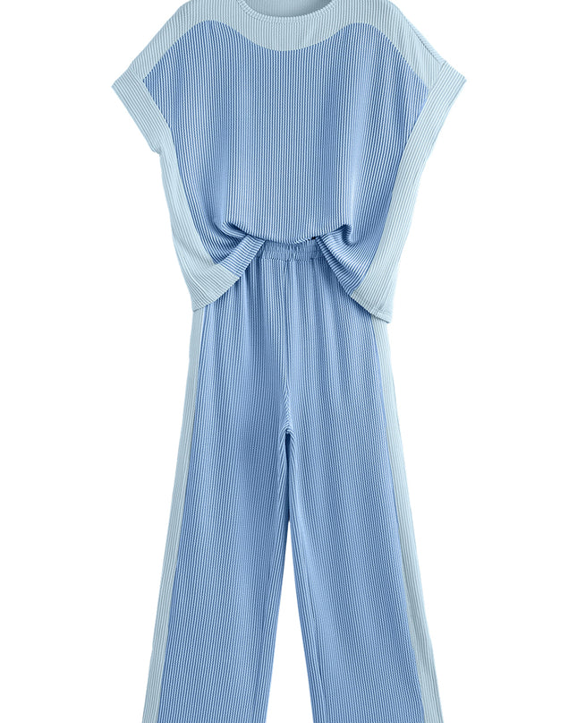 Sachet Pink Colorblock Patchwork Corded Pants Set