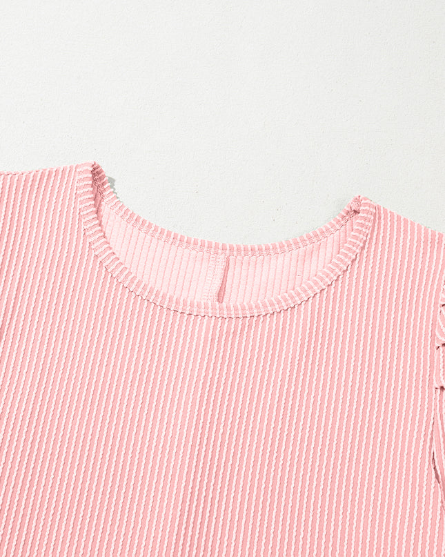 Blossom Corded Crew Neck Puff Sleeve Mini Dress
