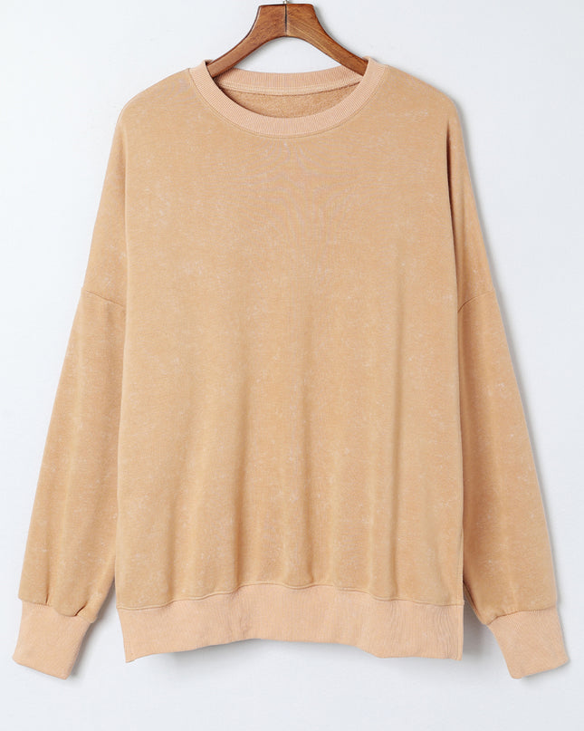 Khaki Plain Drop Shoulder Ribbed Trim Oversized Sweatshirt